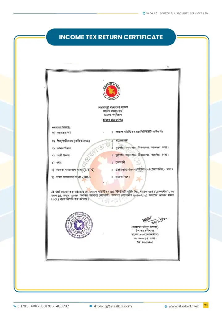 INCOME TEX RETURN CERTIFICATE-0023